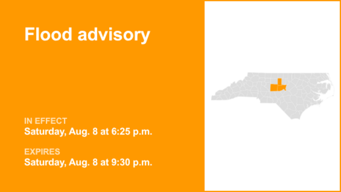 UPDATE: The Piedmont region under a flood advisory Saturday night, says the NWS 