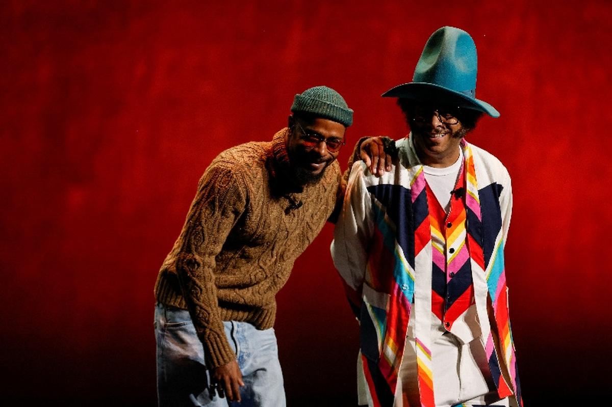 Cast member LaKeith Stanfield, left, and writer/director Boots Riley of the upcoming film "I Love Boosters," appear during the state of the industry and Neon presentation at CinemaCon, the official convention of Cinema United, in Las Vegas, Nevada, U.S., April 14, 2026. REUTERS/Caroline Brehman