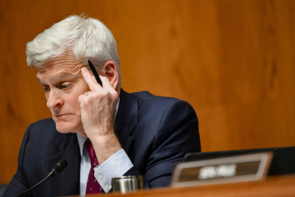 U.S. Senator Bill Cassidy (R-LA) reacts as U.S. Health and Human Services (HHS) Secretary Robert F. Kennedy Jr. testifies before a Senate Health, Education, Labor, and Pensions Committee hearing on U.S. President Donald Trump's budget request for the Department of Health and Human Services on Capitol Hill in Washington, D.C., U.S., April 22, 2026. REUTERS/Annabelle Gordon