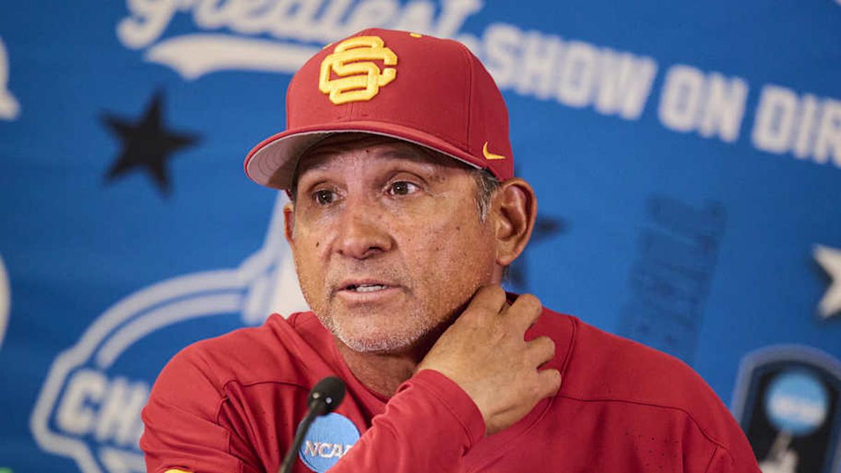  May 31, 2025; Corvallis, OR, USA; USC head coach Andy Stankiewicz takes questions after a game against Saint Mary's at the NCAA Corvallis Regional at Goss Stadium. Mandatory Credit: Troy Wayrynen-Imagn Images | Troy Wayrynen-Imagn Images 
