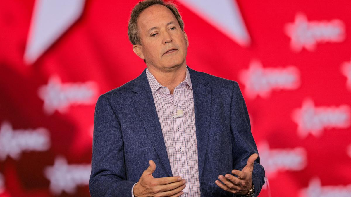FILE PHOTO: Texas Attorney General Ken Paxton speaks during the Conservative Political Action Conference (CPAC) USA 2026 at the Gaylord Texan Resort and Convention Center, in Grapevine, Texas, U.S., March 28, 2026.  REUTERS/Daniel Cole/File Photo