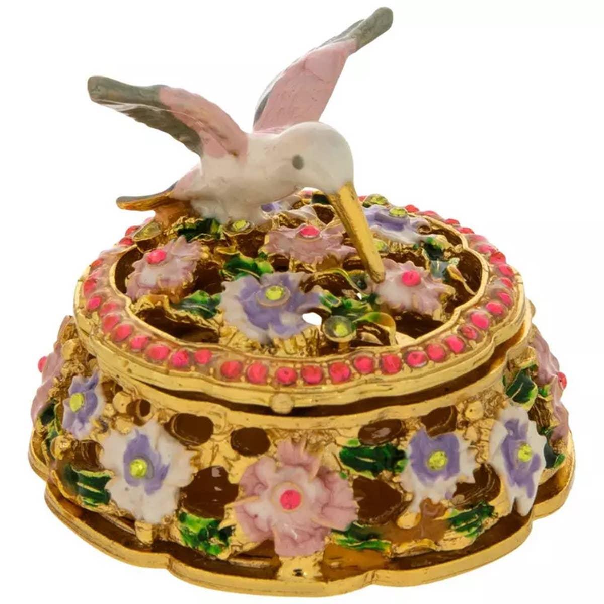  Hummingbird Floral Rhinestone Jewelry Box.