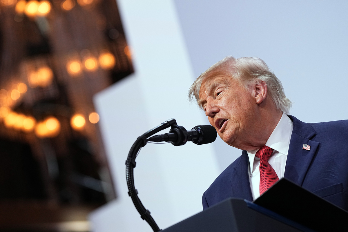 President Donald Trump speaks to reporters at a news conference at the G7 Summit in Evian-les-Bains, France, on Wednesday, June 17, 2026. (Haiyun Jiang/The New York Times)