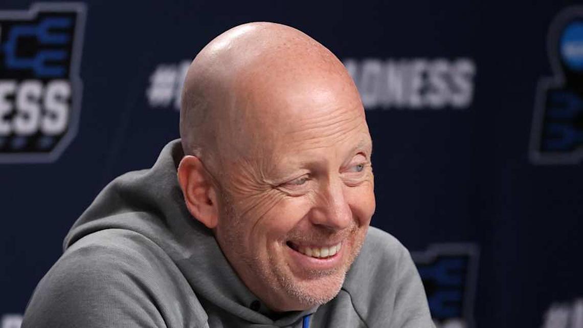  Mar 19, 2026; Philadelphia, PA, USA; UCLA Bruins head coach Mick Cronin speaks with the media before a practice session ahead of the first round of the men's 2026 NCAA Tournament at Xfinity Mobile Arena. Mandatory Credit: Bill Streicher-Imagn Images | Bill Streicher-Imagn Images 