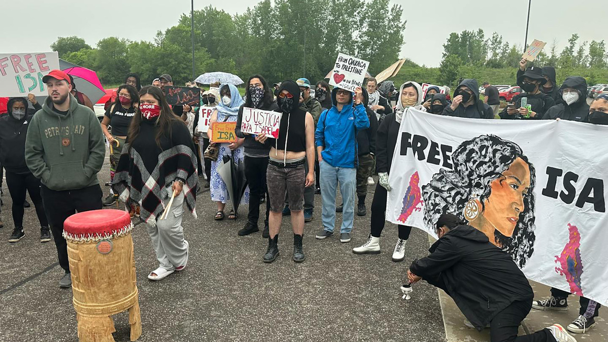 Protesters chant outside Sherburne County jail on June 11, 2025, in support of Isabel Lopez, an activist and poet who was arrested by federal officers days after she participated in a protest in south Minneapolis where federal officers were serving a search warrant connected to a suspected drug and human trafficking operation. (Louis Krauss/The Minnesota Star Tribune/TNS)