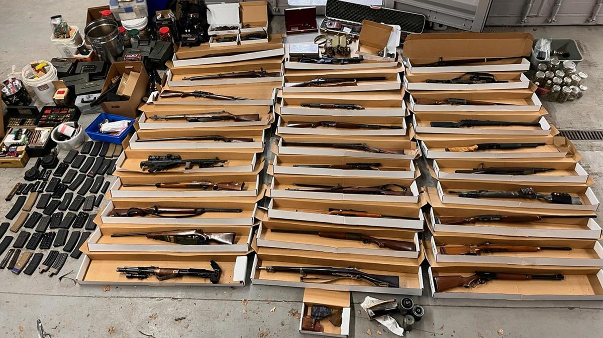 Police seized 39 guns from a home in Branford after officials intercepted a suspicious package at an airport in New York. (Branford Police Department/TNS)