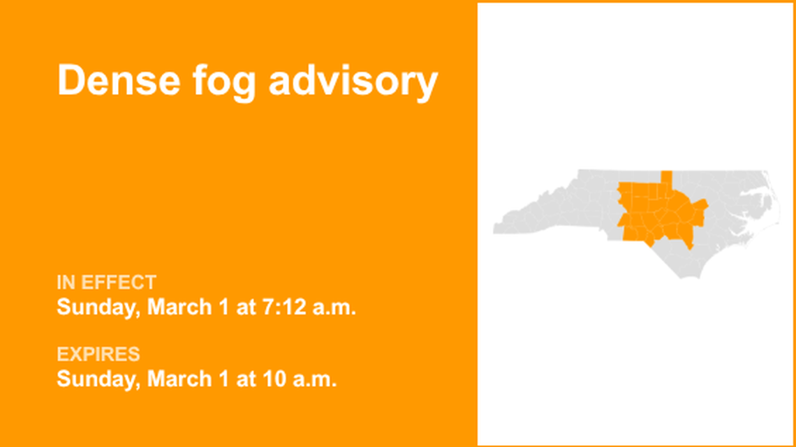 UPDATE: Dense fog advisory issued for Eastern North Carolina until Wednesday morning 