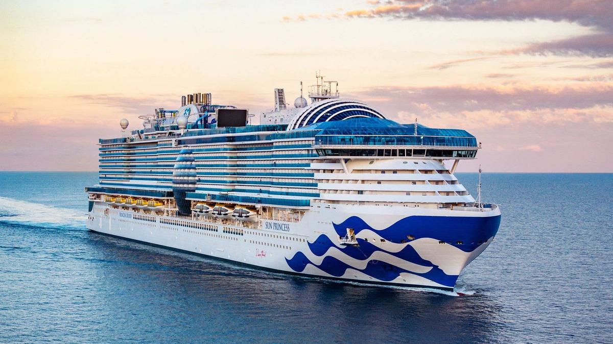 The Sun Princess cruise ship sails in Montenegro. 