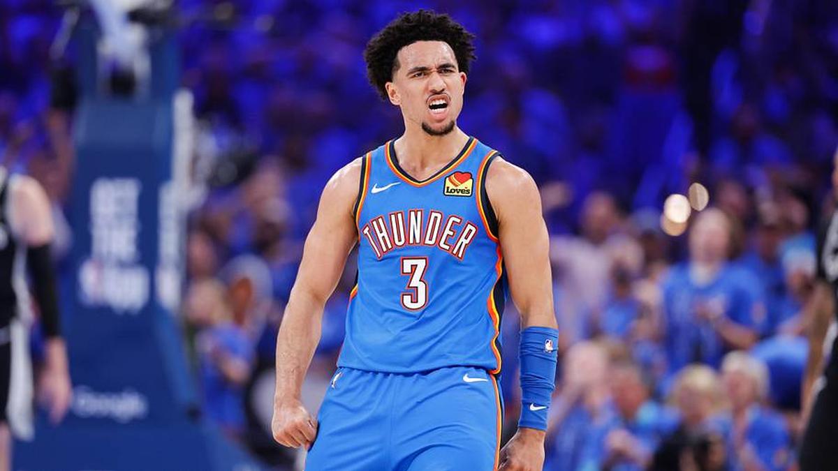  Thunder guard Jared McCain reacts in the second quarter against the Spurs. | Alonzo Adams-Imagn Images 