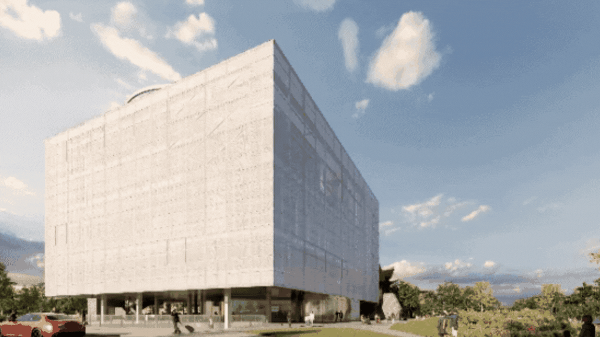 A rendering of the Meitu Cube Visual Arts Center: "The seemingly simple cube is capable of continuous change," the design firm says. 
