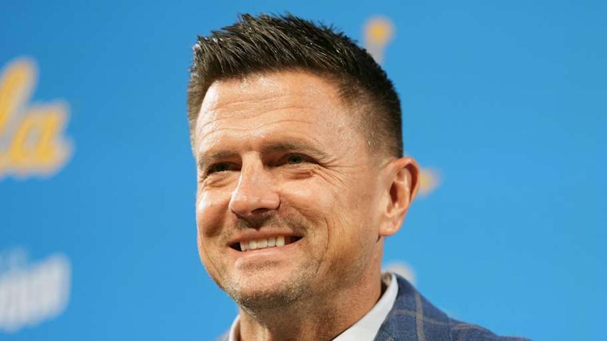  Dec 9, 2025; Los Angeles, CA, USA; Bob Chesney is introduced as UCLA Bruins football coach at press conference at Renee Luskin Conference Center Centennial Ballroom. Mandatory Credit: Kirby Lee-Imagn Images | Kirby Lee-Imagn Images 