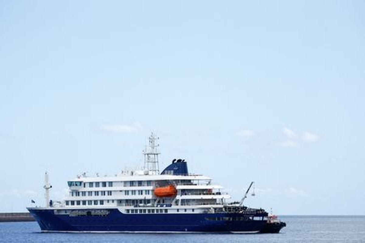 The cruise ship MV Hondius, affected by a hantavirus outbreak, at the port of Granadilla de Abona, Tenerife, Spain May 11, 2026. REUTERS/Borja Suarez