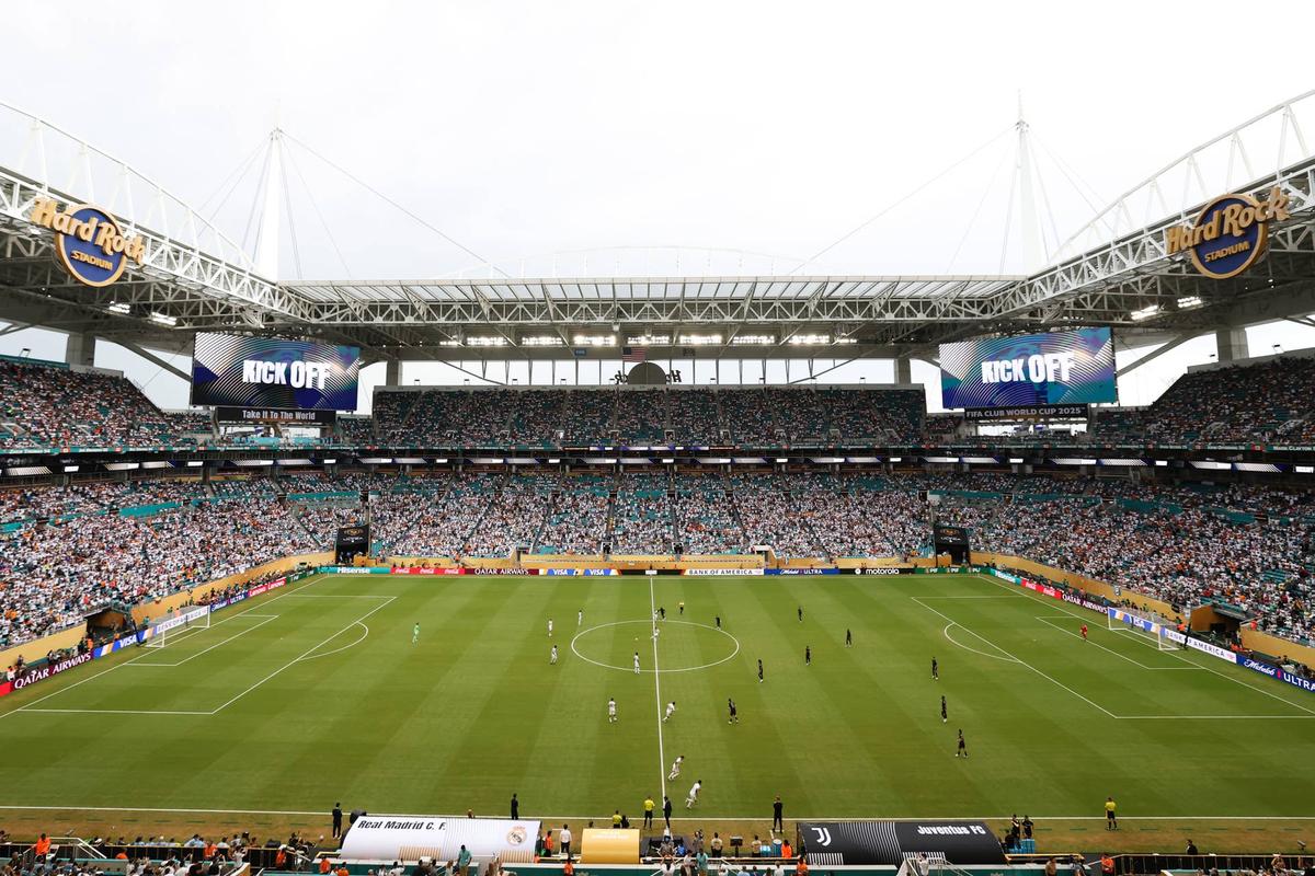  General view inside the stadium during the FIFA Club World Cup 2025 round of 16 match between Real Madrid CF and Juventus FC at Hard Rock Stadium Photo by Kevin C. Cox/Getty Images