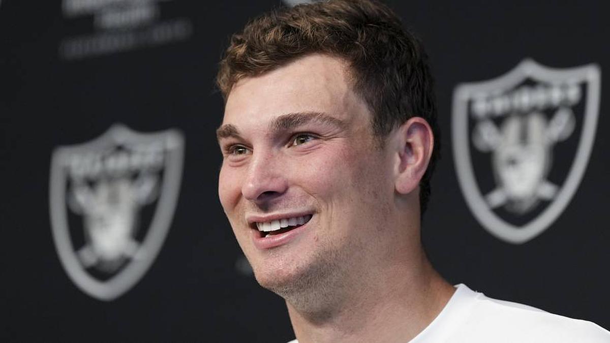  May 2, 2026; Henderson, NV, USA; Las Vegas Raiders quarterback Fernando Mendoza (15) speaks during a news conference at the team's Rookie Minicamp at Intermountain Health Performance Center. Mandatory Credit: Candice Ward-Imagn Images | Candice Ward-Imagn Images 