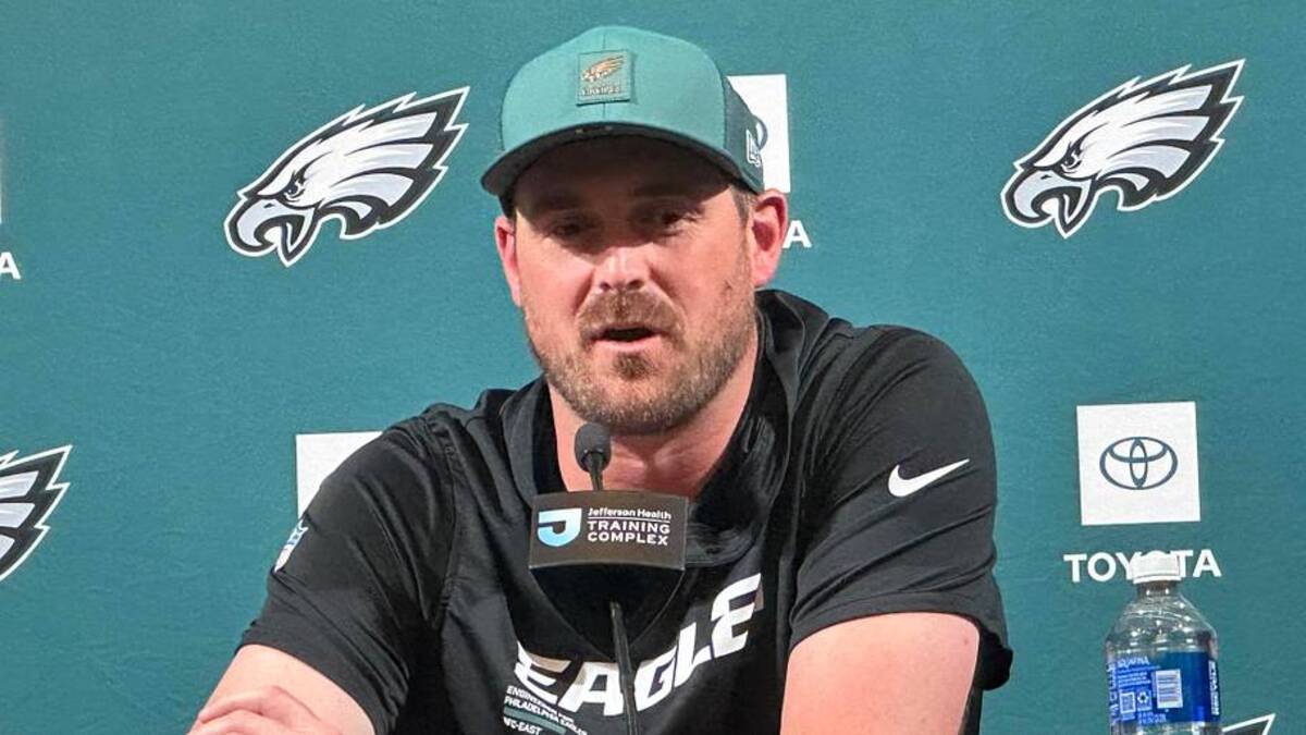  Sean Mannion meets with reporters on May 21, 2026. | John McMullen/Eagles On SI 