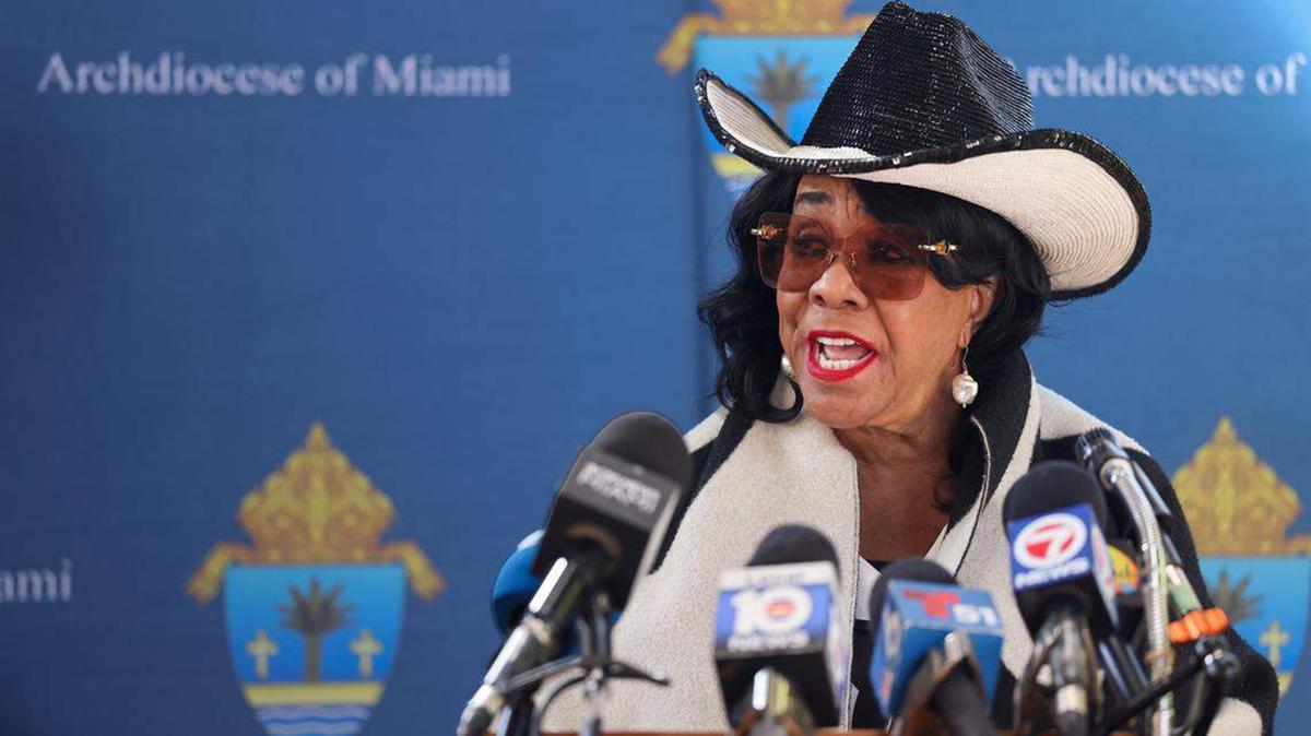 U.S. Rep. Frederica Wilson speaks on behalf of keeping temporary protected status in place for Haitians at an American Business Immigration Coalition press conference on Jan. 27, 2026. (Carl Juste/Miami Herald/TNS)