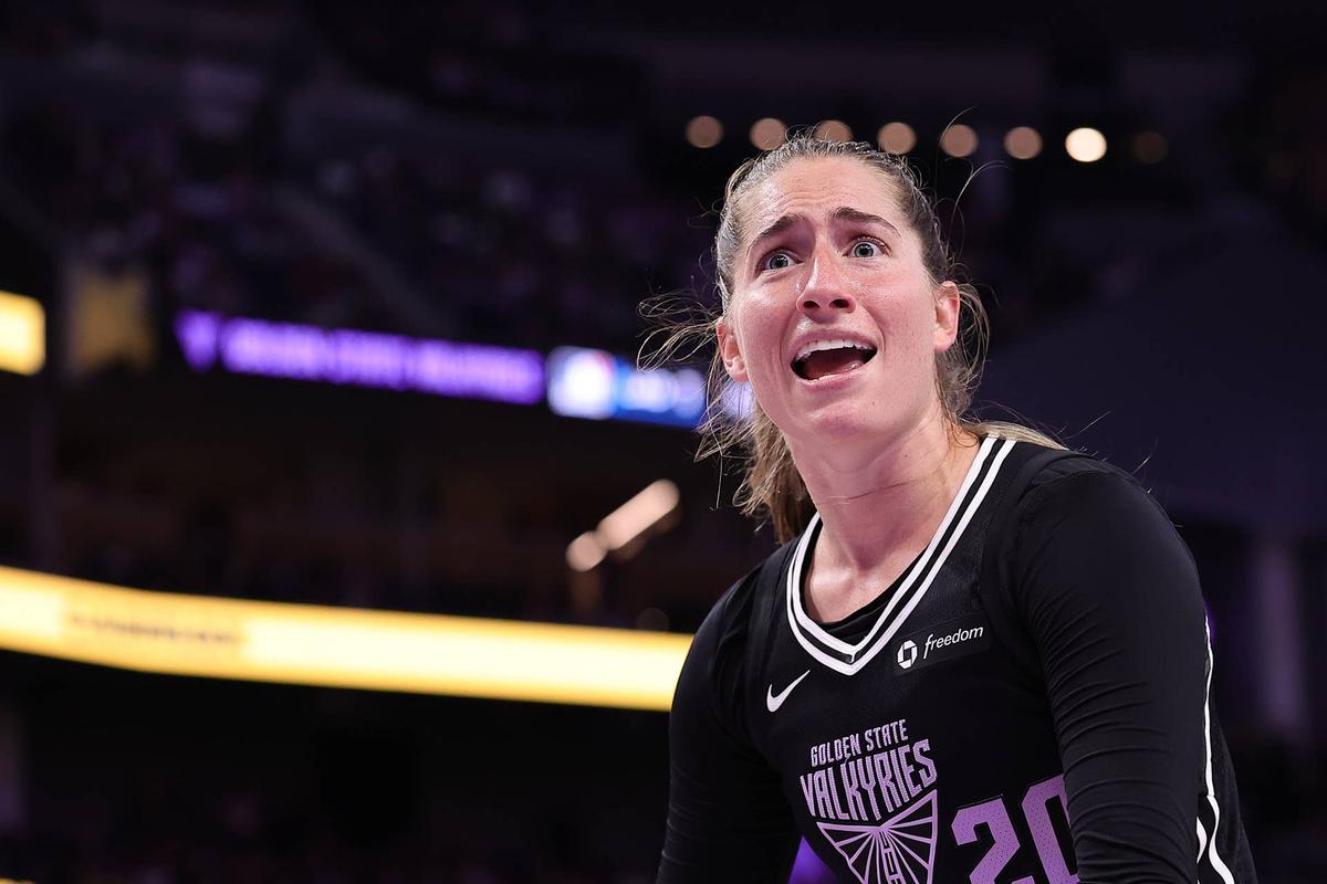  Golden State Valkyries guard Kate Martin (20) reacts after a call. Kelley L Cox-Imagn Images