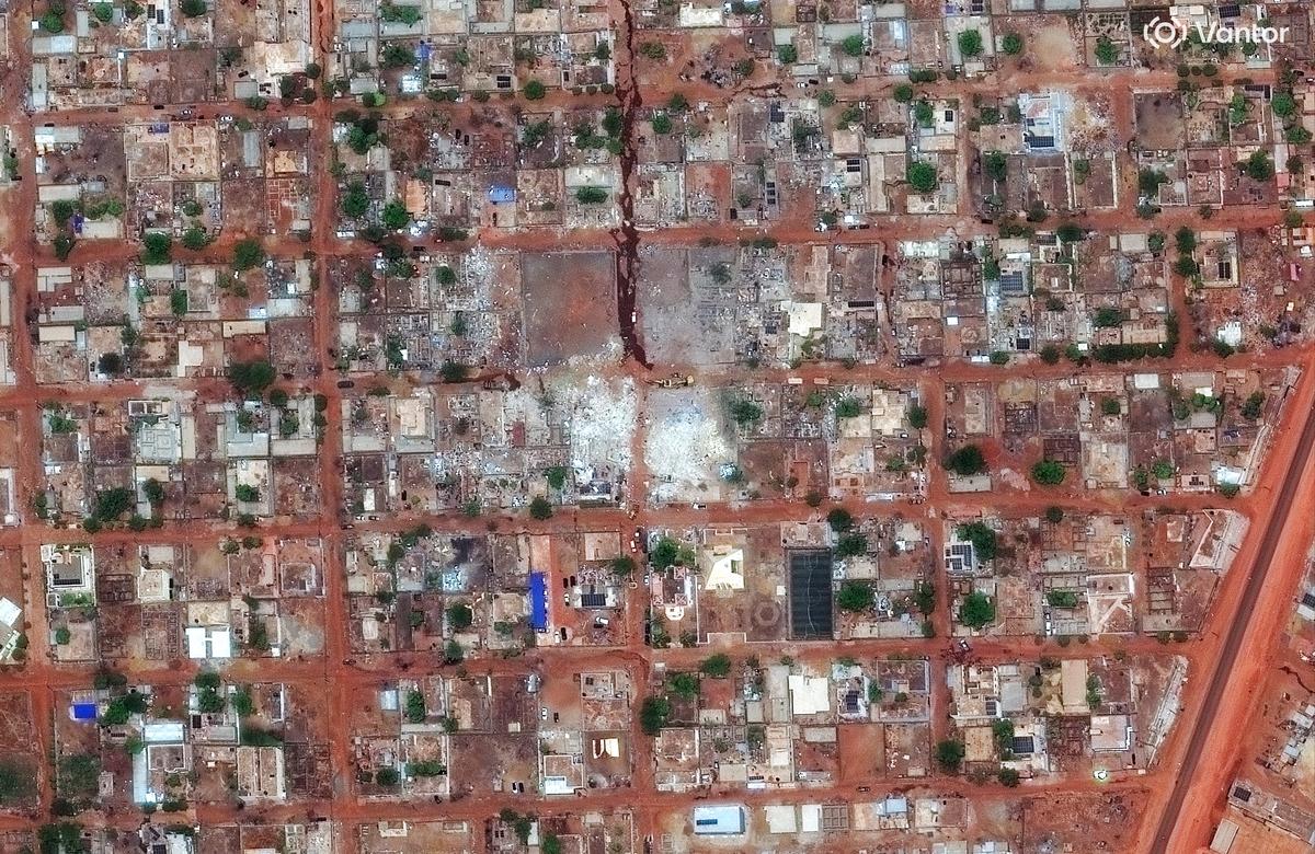 A satellite image shows the area surrounding the home of late Mali's defense minister Sadio Camara, after coordinated attacks by West Africa's al Qaeda affiliate and a Tuareg-dominated separatist group, in Kati, Mali, April 26, 2026. VANTOR/Handout via REUTERS