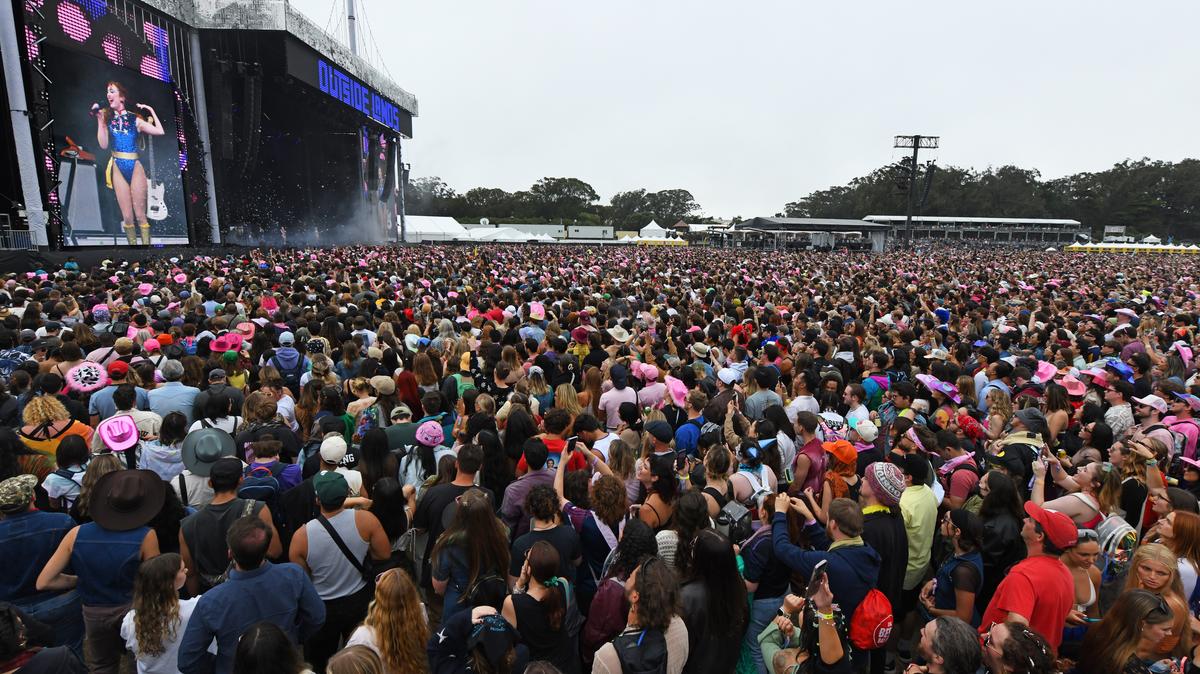 Concertgoers watch as Chappell Roan performs on stage during the third day of the Outside Lands Music Festival in San Francisco, Calif., on Sunday, Aug. 11, 2024. (Jose Carlos Fajardo/Bay Area News Group)