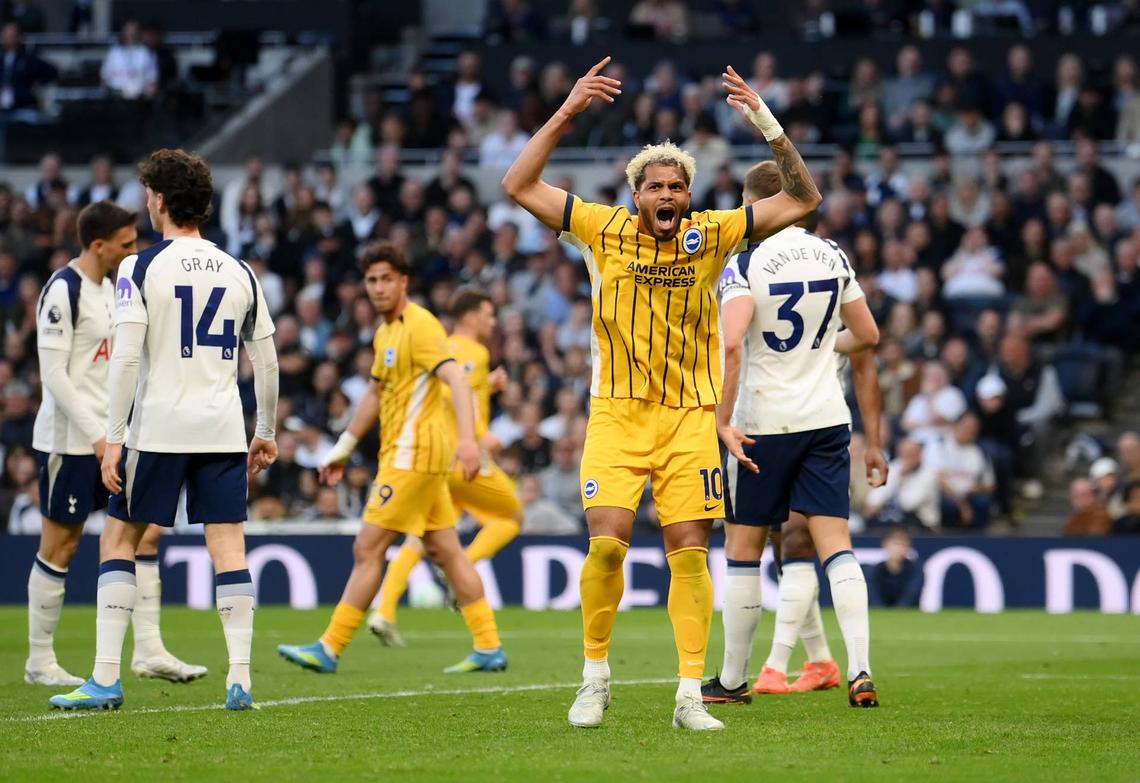  Georginio Rutter of Brighton & Hove Albion celebrates scoring his team's second goal during the Premier League match between Tottenham Hotspur and Brighton & Hove Albion at Tottenham Hotspur Stadium on April 18, 2026 in London, England. (Photo by Mike Hewitt/Getty Images) Photo by Mike Hewitt/Getty Images
