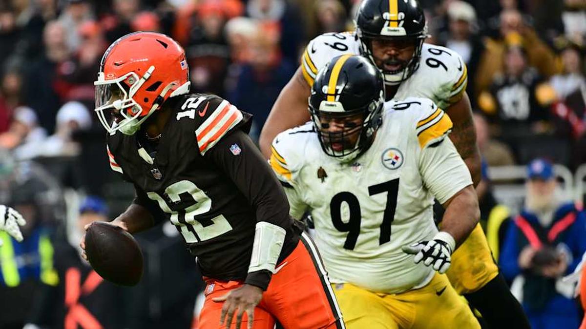  Dec 28, 2025; Cleveland, Ohio, USA; Cleveland Browns quarterback Shedeur Sanders (12) looks to throw in the fourth quarter against the Pittsburgh Steelers at Huntington Bank Field. Mandatory Credit: Ken Blaze-Imagn Images | Ken Blaze-Imagn Images 