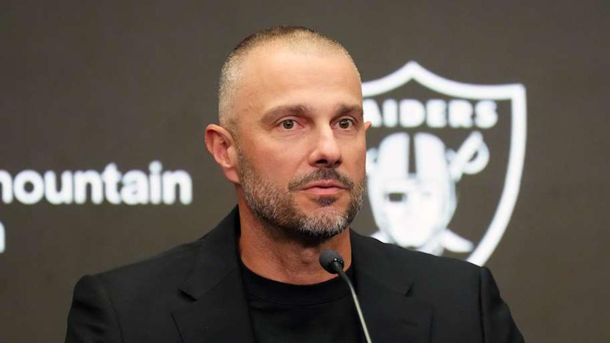  Feb 10, 2026; Henderson, NV, USA; Las Vegas Raiders general manager John Spytek at press conference at Intermountain Health Performance Center. Mandatory Credit: Kirby Lee-Imagn Images | Kirby Lee-Imagn Images 