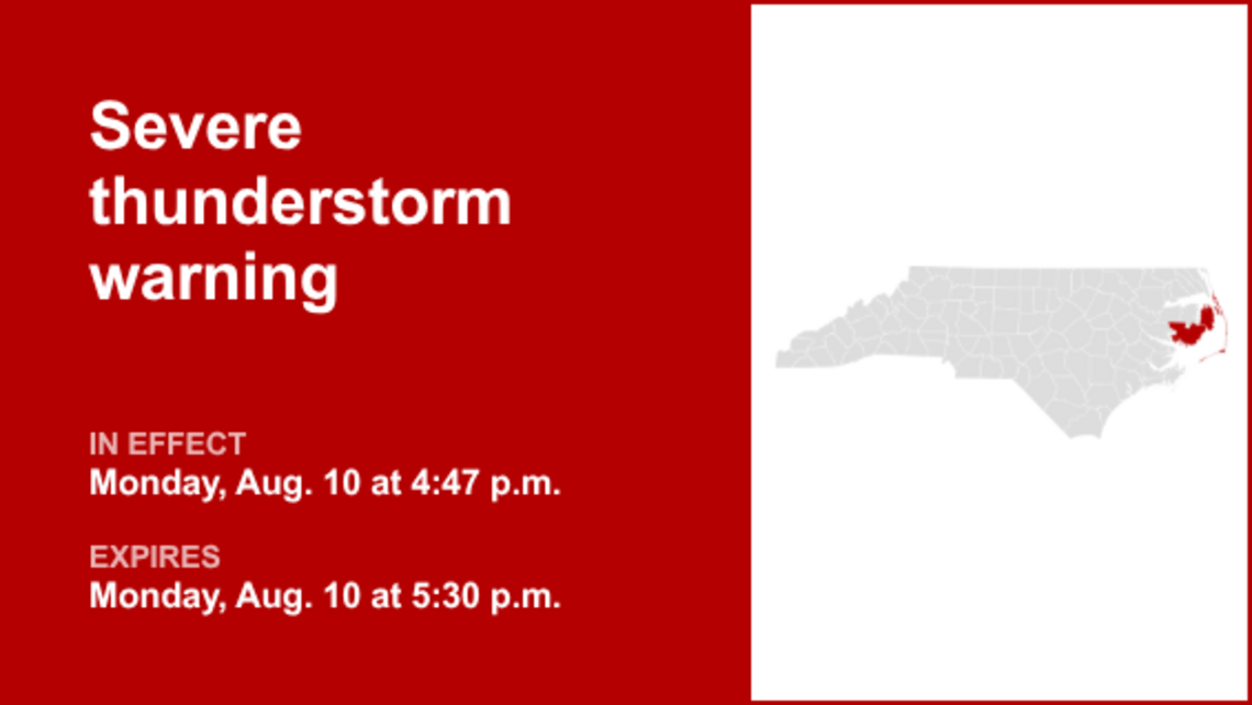 UPDATE: Penny-sized hail and damaging winds forecast with thunderstorms in Dare County Monday 