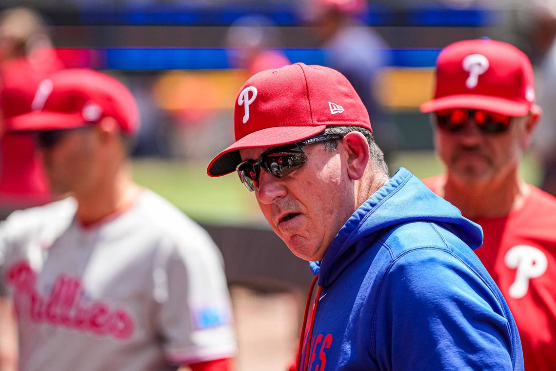 Philadelphia Phillies manager Rob Thomson (49) in the dugout 