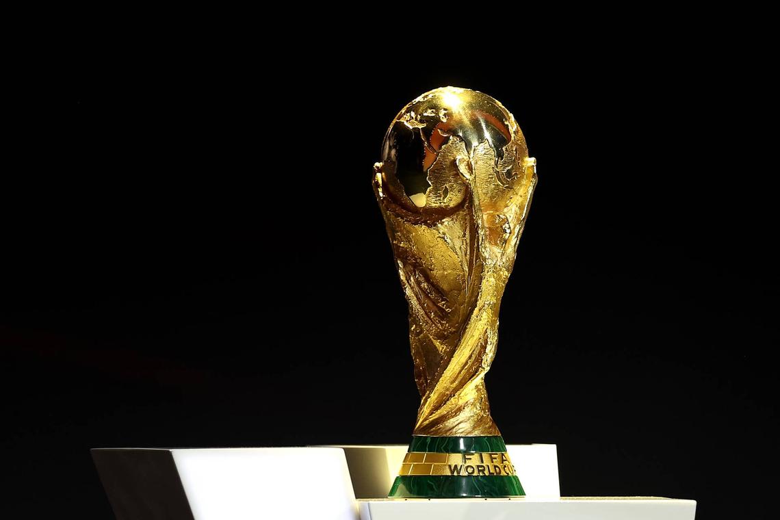  The FIFA World Cup Trophy is displayed on stage during the FIFA World Cup 2026 Official Draw at John F. Kennedy Center for the Performing Arts in Washington, DC. Michael Regan - FIFA/FIFA via Getty Images