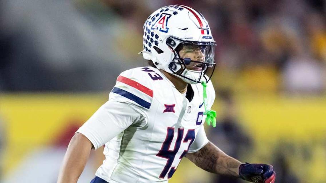  Nov 28, 2025; Tempe, Arizona, USA; Arizona Wildcats defensive back Dalton Johnson (43) against the Arizona State Sun Devils during the 99th Territorial Cup at Mountain America Stadium. Mandatory Credit: Mark J. Rebilas-Imagn Images | Mark J. Rebilas-Imagn Images 