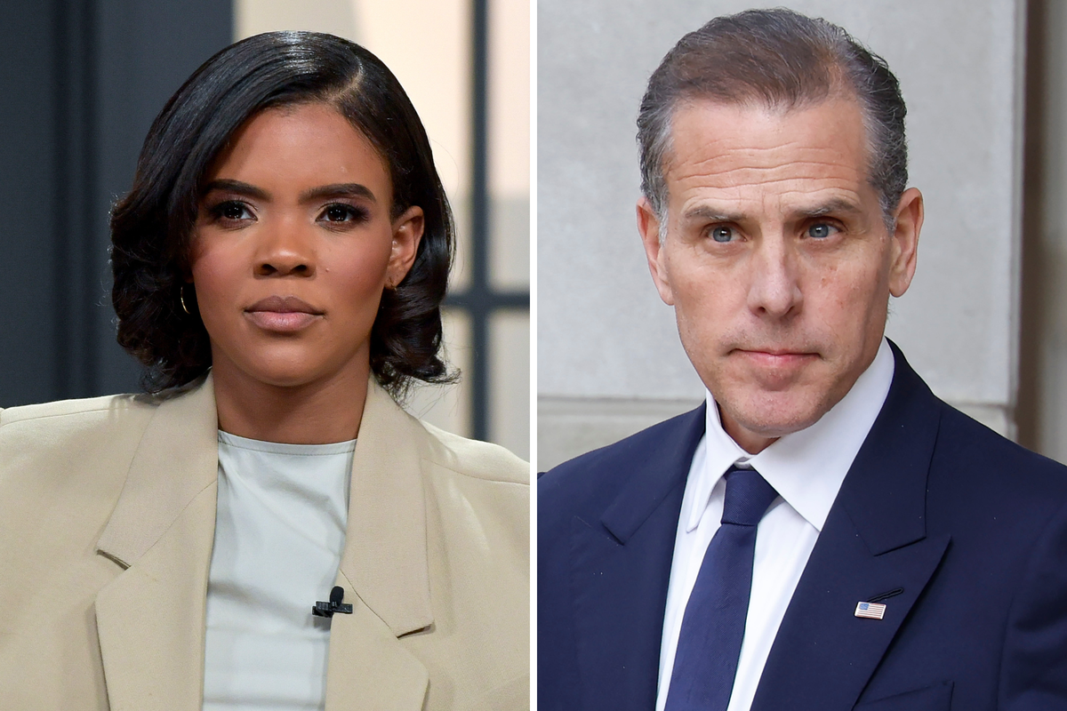  Candace Owens is seen on the set of “Candace” on April 19, 2022, in Nashville, Tennessee, while Hunter Biden departs the J. Caleb Boggs Federal Building on June 3, 2024, in Wilmington, Delaware. 