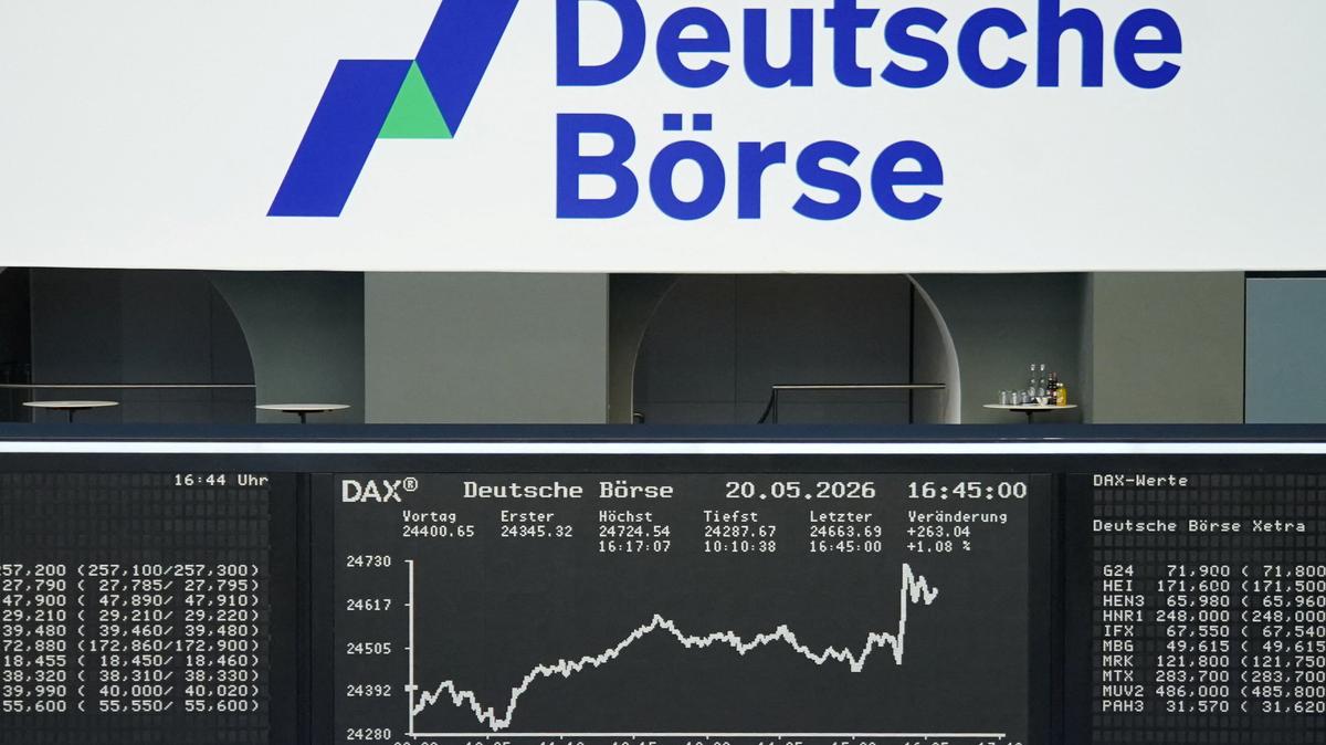 The German share price index DAX graph is pictured at the stock exchange in Frankfurt, Germany, May 20, 2026.     REUTERS/staff