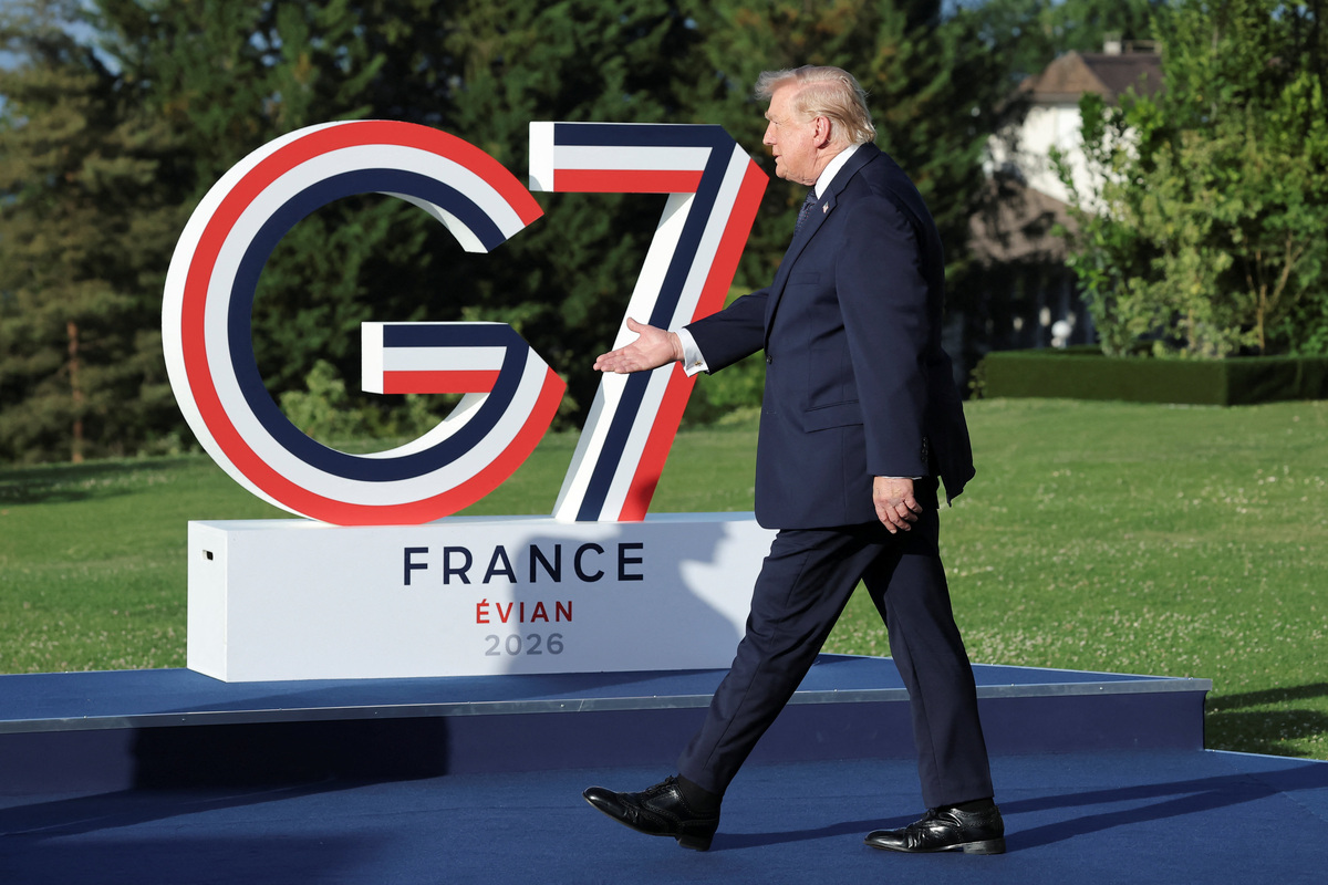 U.S. President Donald Trump walks during the G7 summit in Evian-les-Bains, France, June 15, 2026. REUTERS/Christian Hartmann