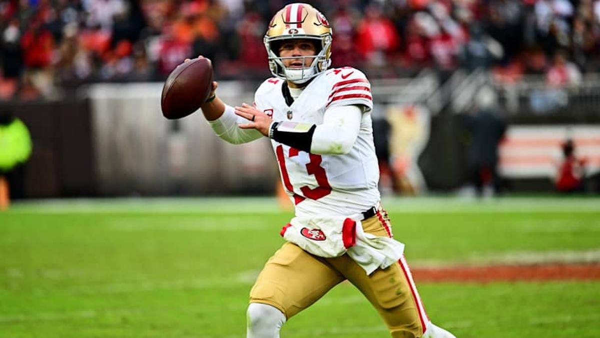  Nov 30, 2025; Cleveland, Ohio, USA; San Francisco 49ers quarterback Brock Purdy (13) makes a pass during the second half against the Cleveland Browns at Huntington Bank Field. Mandatory Credit: Ken Blaze-Imagn Images | Ken Blaze-Imagn Images 