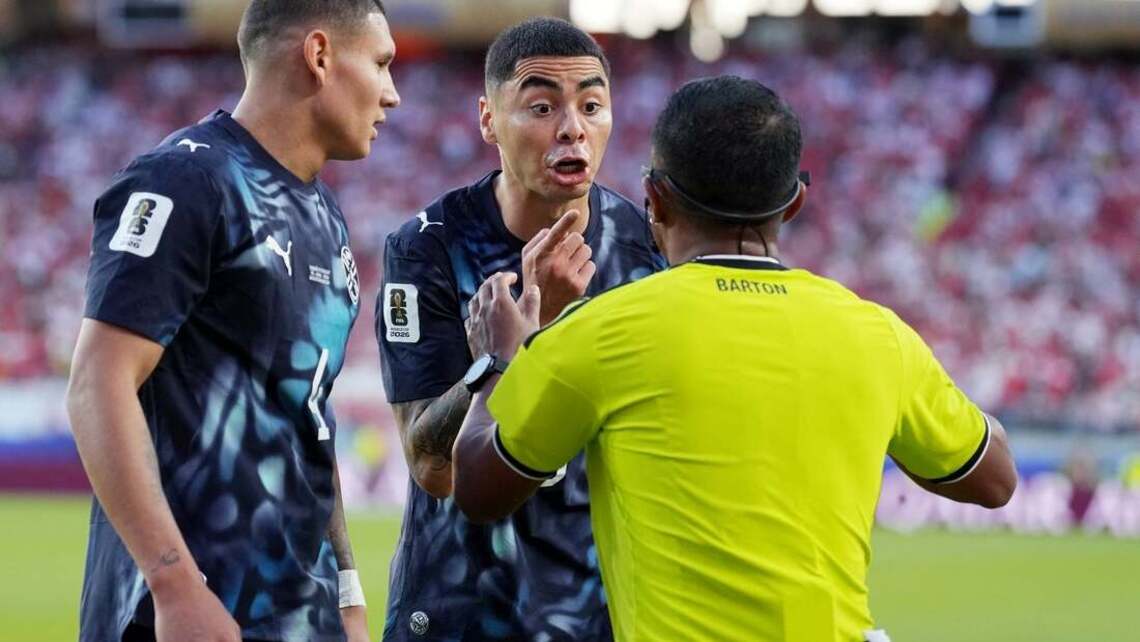 Paraguay's Miguel Almiron gets red card due to covering mouth 