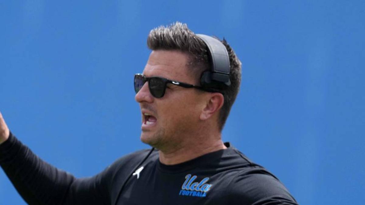  May 2, 2026; Pasadena, CA, USA; UCLA Bruins coach Bob Chesney reacts during the spring game at Rose Bowl. Mandatory Credit: Kirby Lee-Imagn Images | Kirby Lee-Imagn Images 