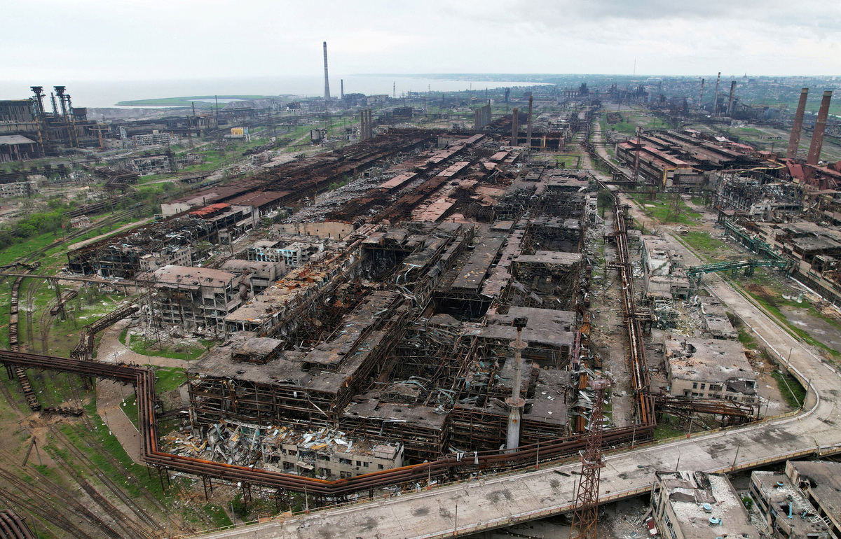 FILE PHOTO: A view shows destroyed facilities of Azovstal Iron and Steel Works during Ukraine-Russia conflict in the southern port city of Mariupol, Ukraine May 22, 2022. Picture taken with a drone. REUTERS/Pavel Klimov/File photo