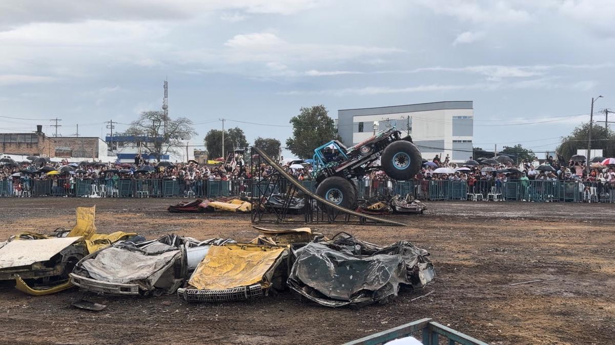A monster truck bounces as it moves over obstacles moments before it plowed into crowds at an exhibition event in Popayan, Cauca province, Colombia, May 3, 2026 in this still image obtained from social media video.  Popayan Pauta via Facebook/via REUTERS