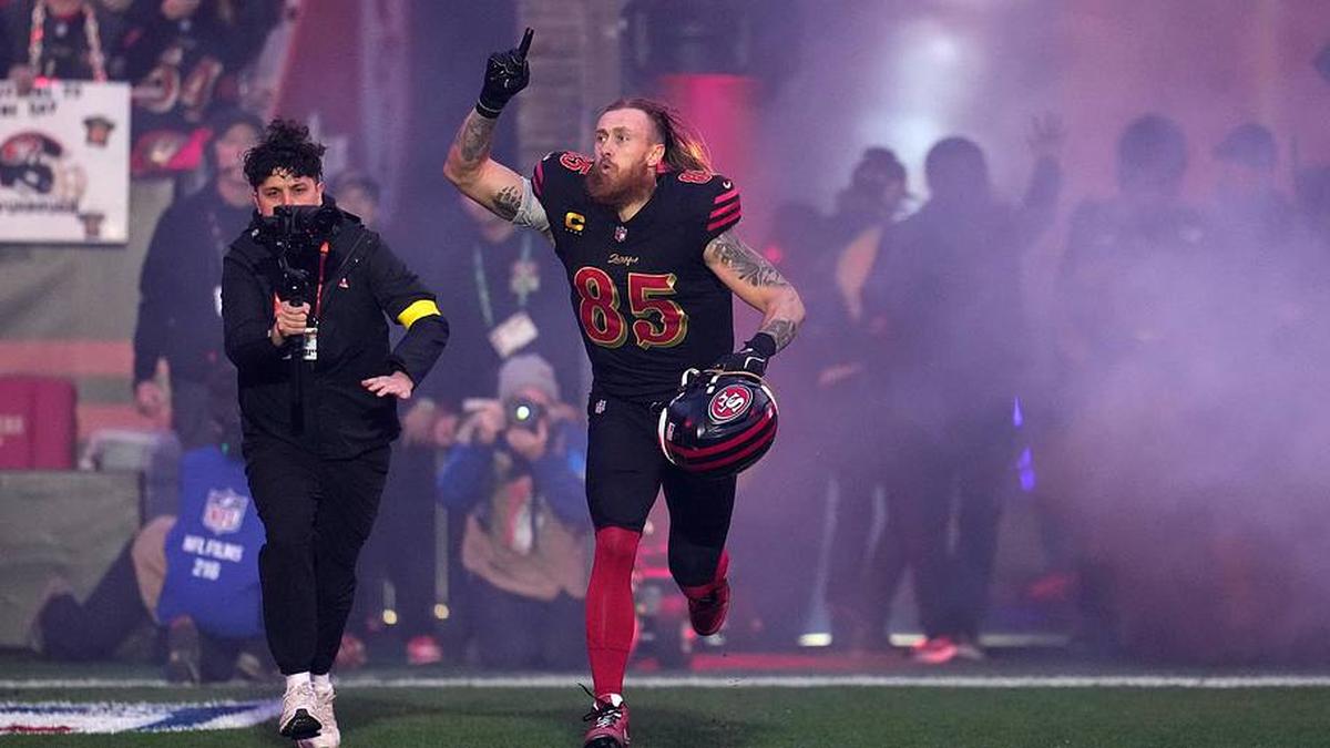  Jan 3, 2026; Santa Clara, California, USA; San Francisco 49ers tight end George Kittle (85) takes the field before the game at Levi's Stadium. Mandatory Credit: Neville E. Guard-Imagn Images | Neville E. Guard-Imagn Images 