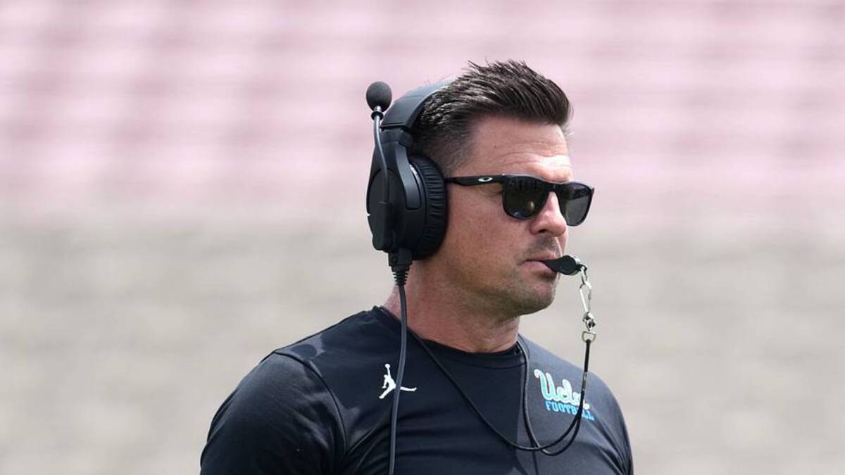  May 2, 2026; Pasadena, CA, USA; UCLA Bruins coach Bob Chesney reacts during the spring game at Rose Bowl. Mandatory Credit: Kirby Lee-Imagn Images | Kirby Lee-Imagn Images 