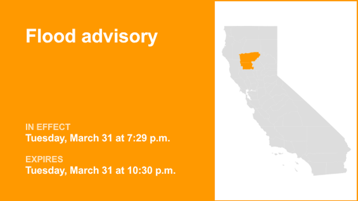 UPDATE: Flood advisory previously issued for Glenn and Tehama counties will expire at 10:30 p.m. 