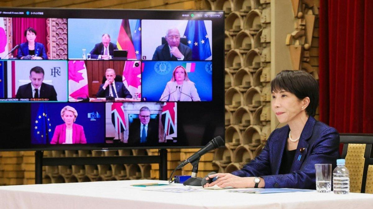 Japan's Prime Minister Sanae Takaichi attending an online G7 Leaders’ Summit at the prime minister’s official residence in Tokyo, Japan, late 11 March 2026 (issued 12 March 2026). The International Energy Agency (IEA) announced on 11 March that all 32 member countries, including Japan, agreed to carry out a coordinated release of strategic reserves totaling 400 million barrels, the largest amount ever. Photo by JAPAN CABINET PUBLIC RELATIONS OFFICE / EPA
