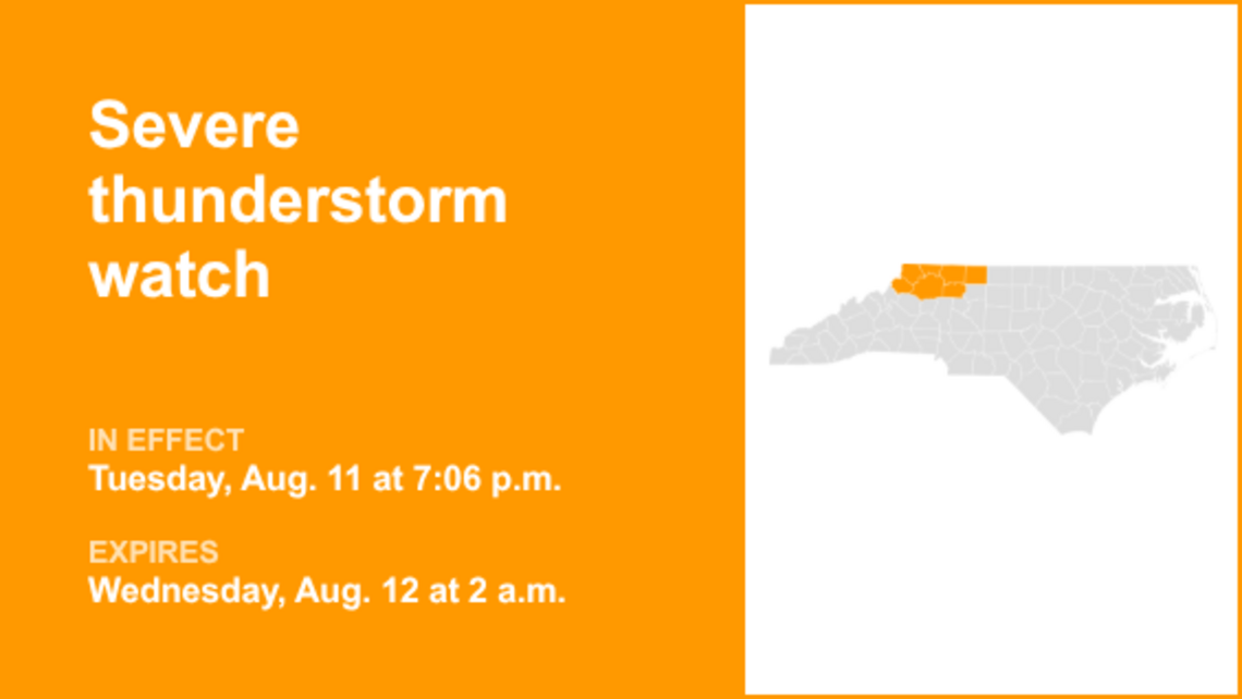 Severe thunderstorm watch affecting North Carolina until 2 a.m. Wednesday 