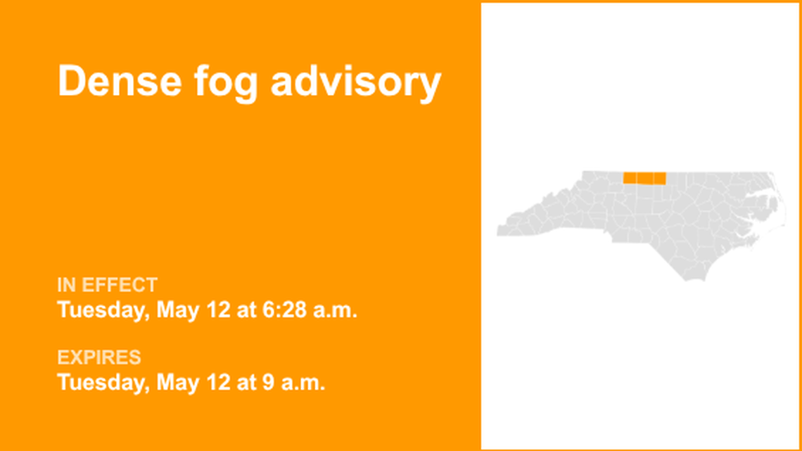 UPDATE: Dense fog advisory previously issued for Northwest Piedmont will expire at 9 a.m. 