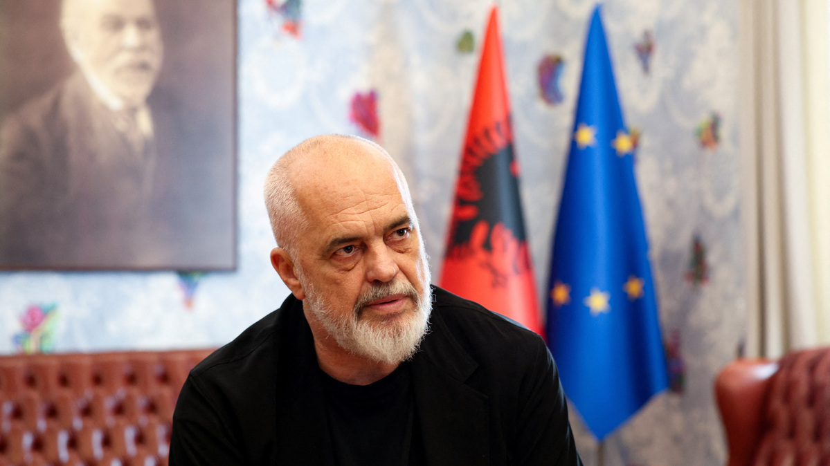 Albanian Prime Minister Edi Rama looks on during an interview with Reuters as Albanians protest against a planned luxury resort backed by a company linked to Jared Kushner, the son-in-law of U.S. President Donald Trump, on an environmentally sensitive part of the Adriatic coast, in Tirana, Albania, June 8, 2026. REUTERS/Florion Goga