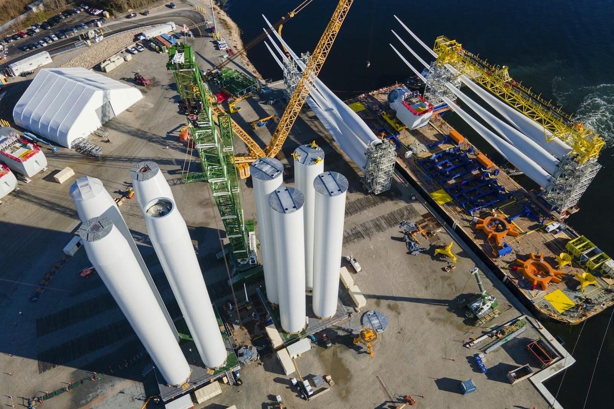  Offshore wind farms bring jobs and economic development. State Pier in New London, Conn., serves as a staging site for wind farm construction and supplies. AP Photo/Ted Shaffrey 
