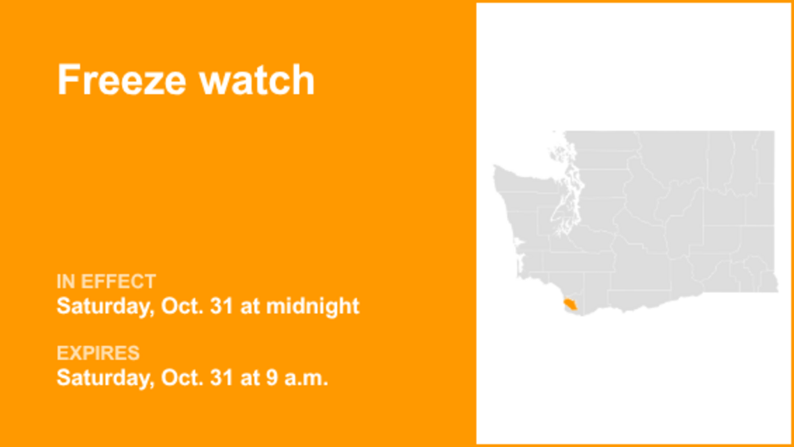 Freeze watch issued for North Clark County Lowlands for Saturday 