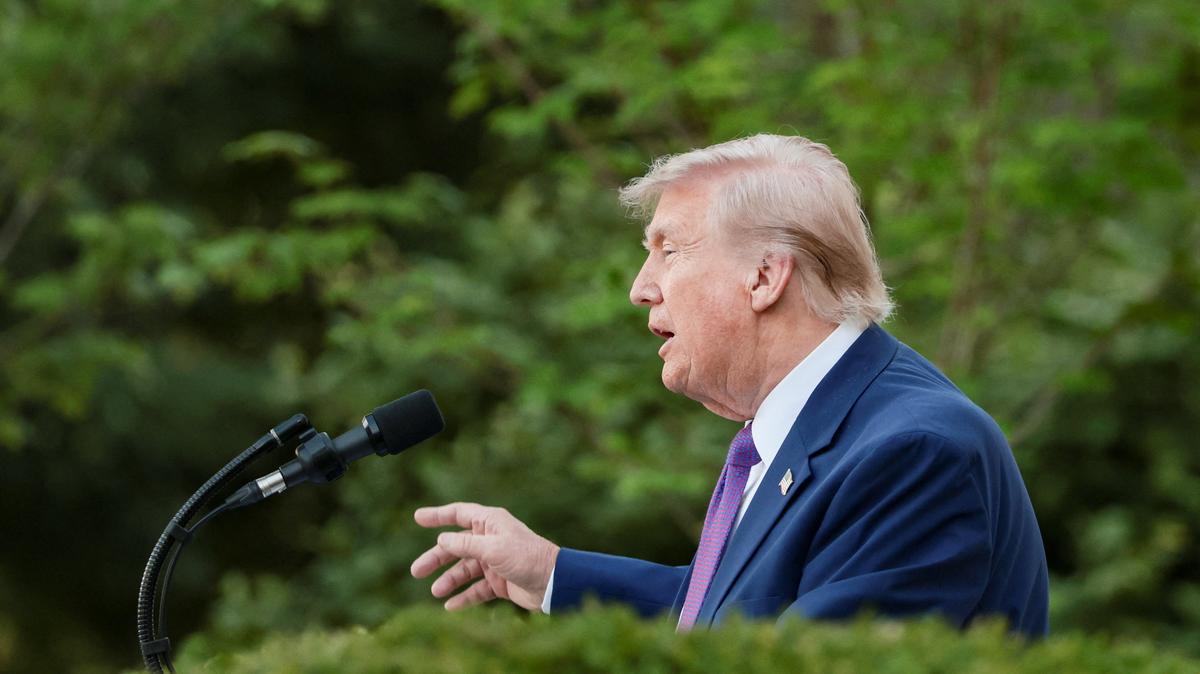 U.S. President Donald Trump delivers remarks as he hosts his second 'Rose Garden Club' dinner in honour of Police Week at the White House in Washington, D.C., U.S., May 11, 2026. REUTERS/Evelyn Hockstein