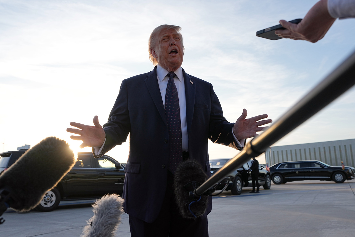 President Donald Trump speaks to reporters upon his arrival at Paris Orly Airport in Orly, France, on Wednesday, June 17, 2026. The terms of the preliminary agreement between the United States and Iran would reopen the Strait of Hormuz, outline a $300 billon plan for Iran's reconstruction, and lift restrictions on the country's oil exports, according to details described by a senior U.S. official on Wednesday. (Haiyun Jiang/The New York Times)