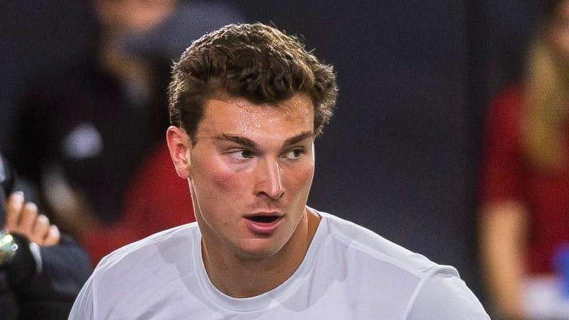  Fernando Mendoza participates in Indiana University's Pro Day at Mellencamp Pavilion on Wednesday, April 1, 2026. | Rich Janzaruk/Herald-Times / USA TODAY NETWORK via Imagn Images 